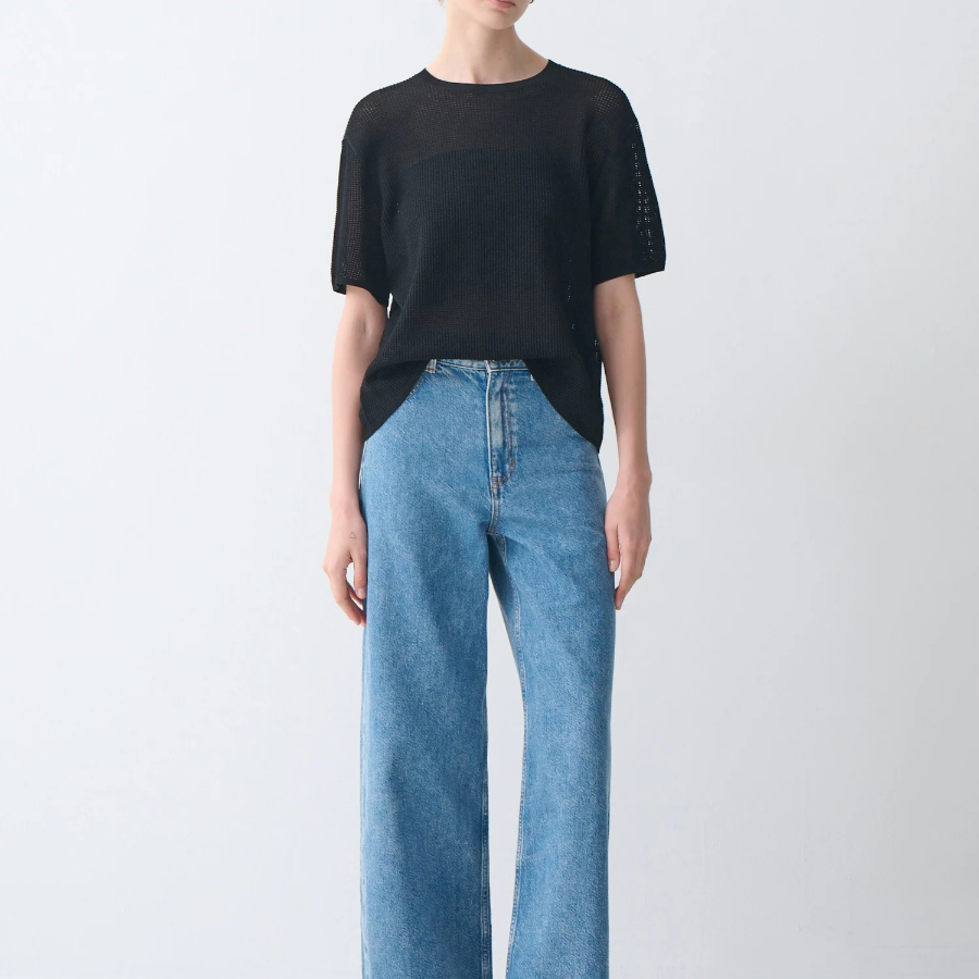 Theory Women Compact Crepe Pointelle Tee - Black