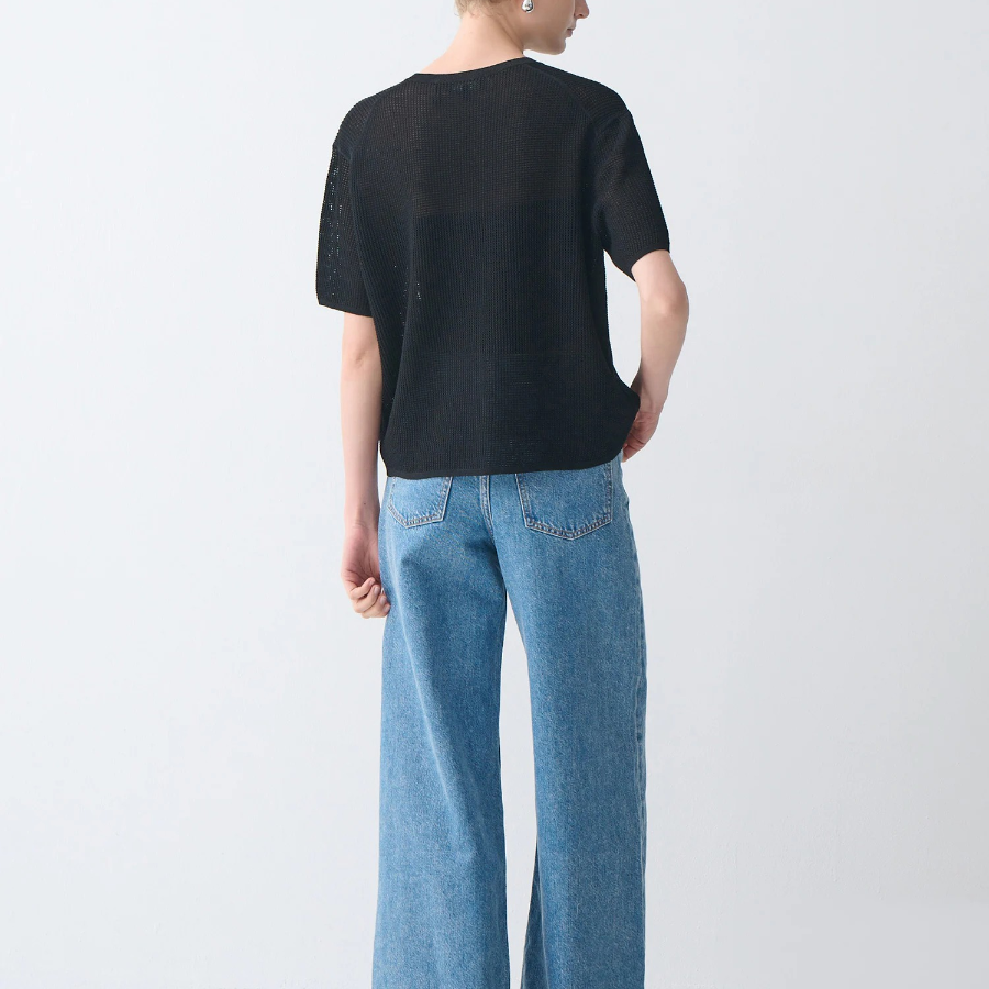 Theory Women Compact Crepe Pointelle Tee - Black