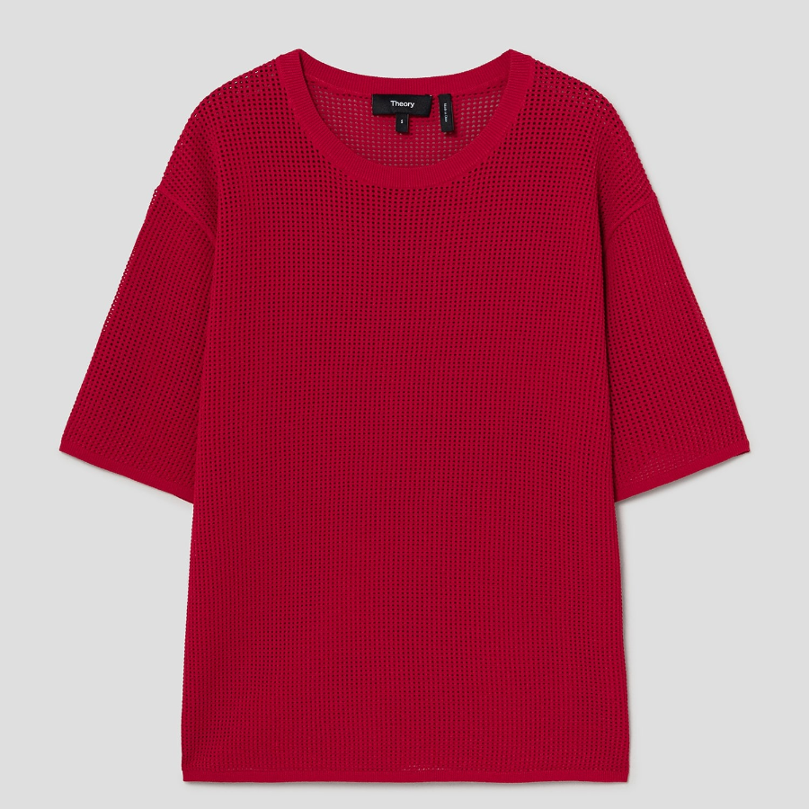 Theory Women Compact Crepe Pointelle Tee - Cherry