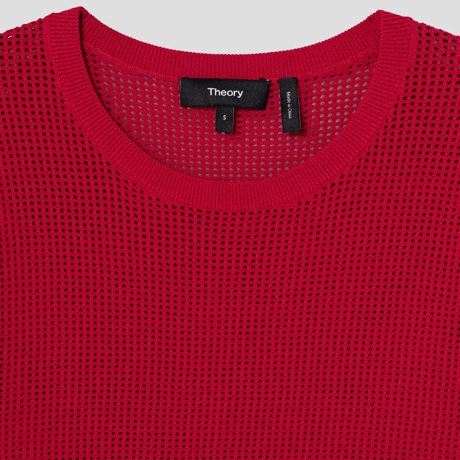 Theory Women Compact Crepe Pointelle Tee - Cherry