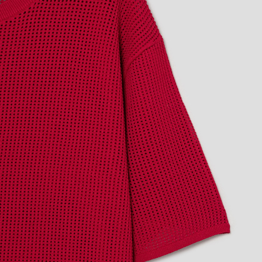 Theory Women Compact Crepe Pointelle Tee - Cherry