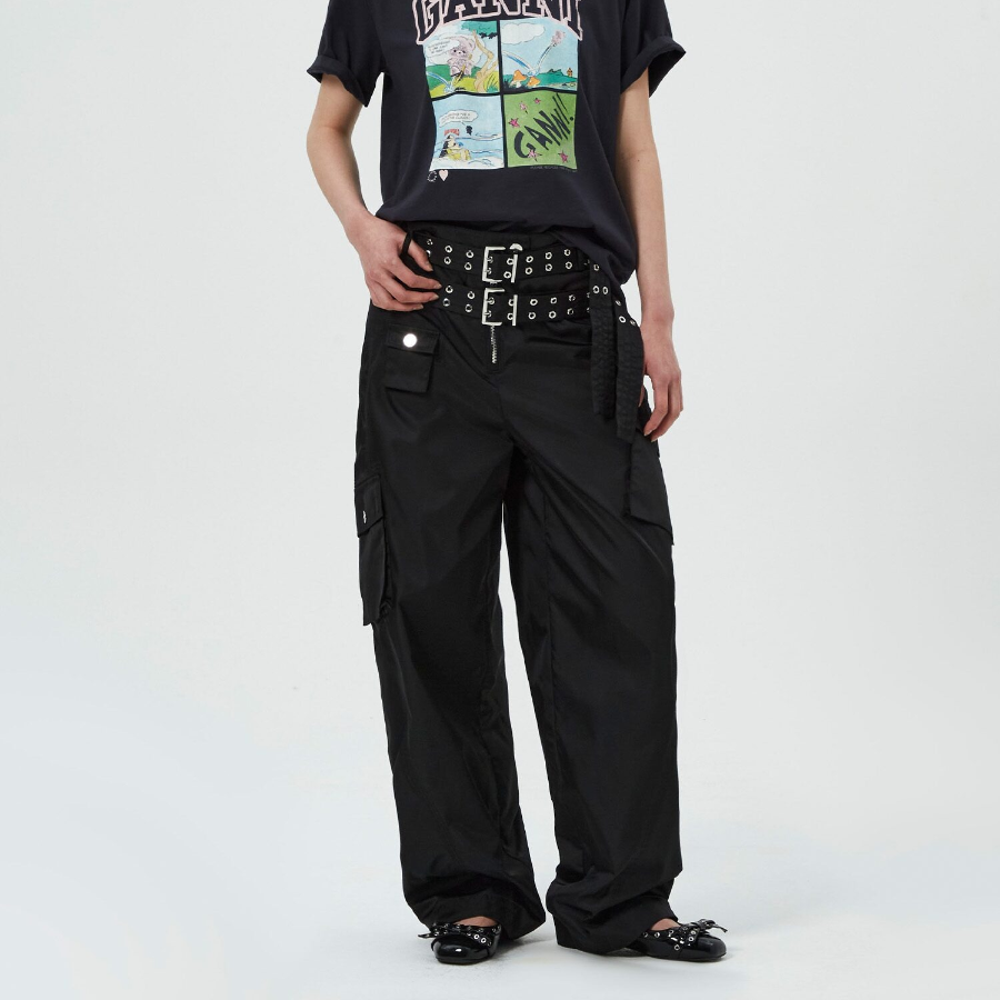 GANNI Duchesse Nylon Pocket Pant - Black