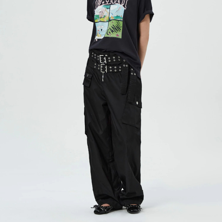 GANNI Duchesse Nylon Pocket Pant - Black