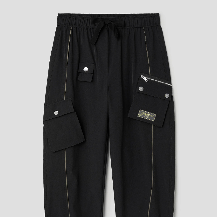 GANNI Stretch Shell Elasticated Cargo Pants - Black