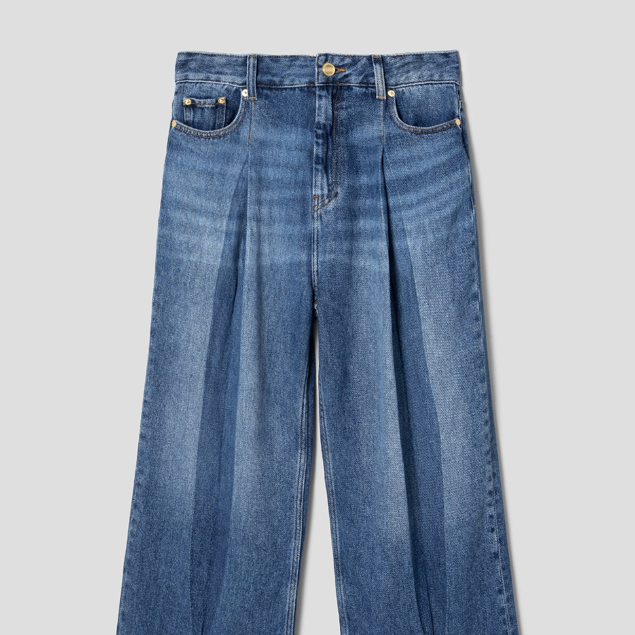 GANNI Light Denim Pleated Jeans - Blue