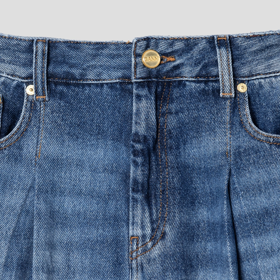 GANNI Light Denim Pleated Jeans - Blue