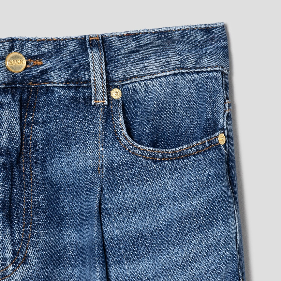 GANNI Light Denim Pleated Jeans - Blue