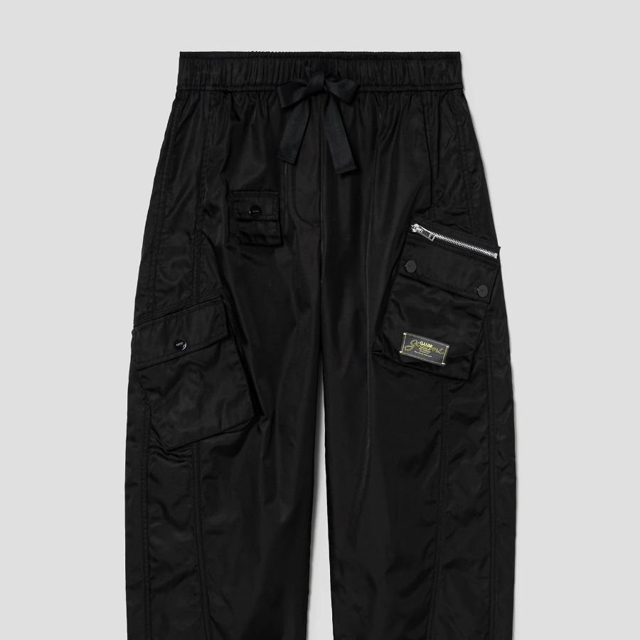 GANNI Nylon Cargo Pants - Black