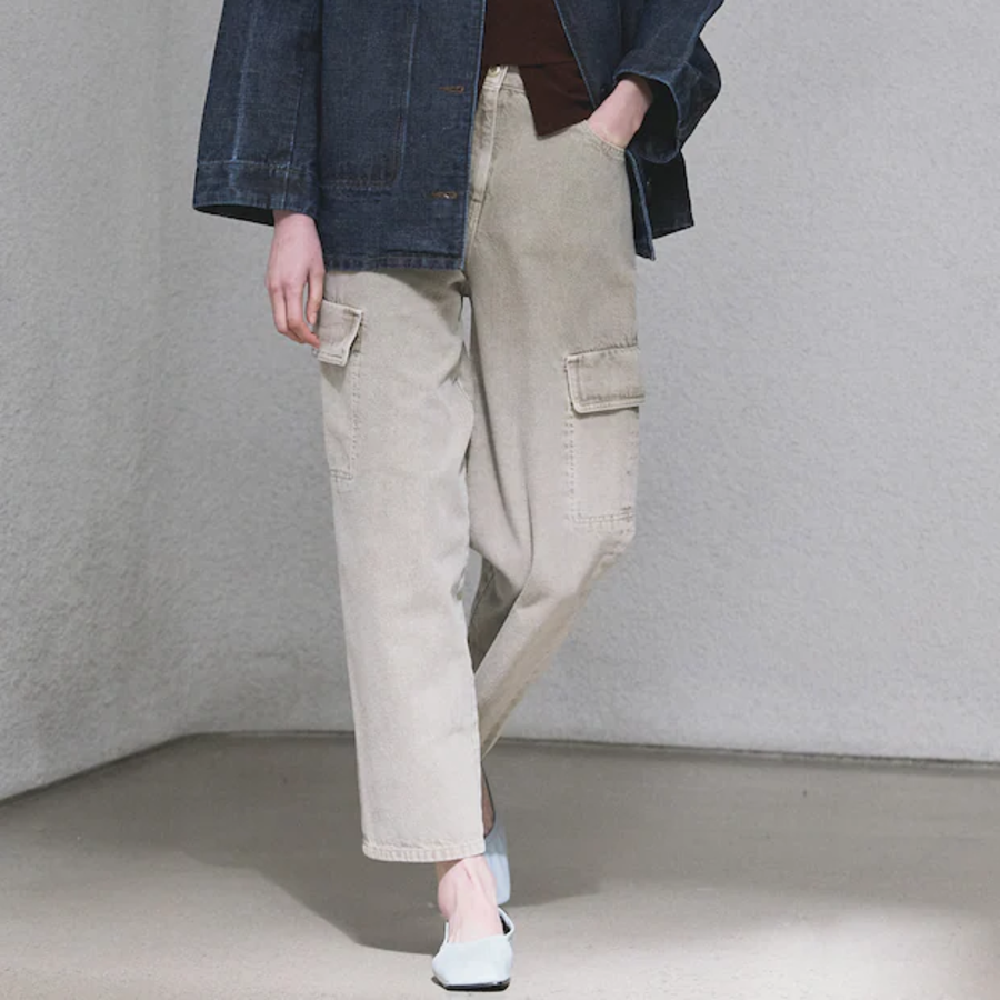 KUHO Cargo Denim Straight Pants - Beige
