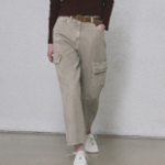 KUHO Cargo Denim Straight Pants - Beige