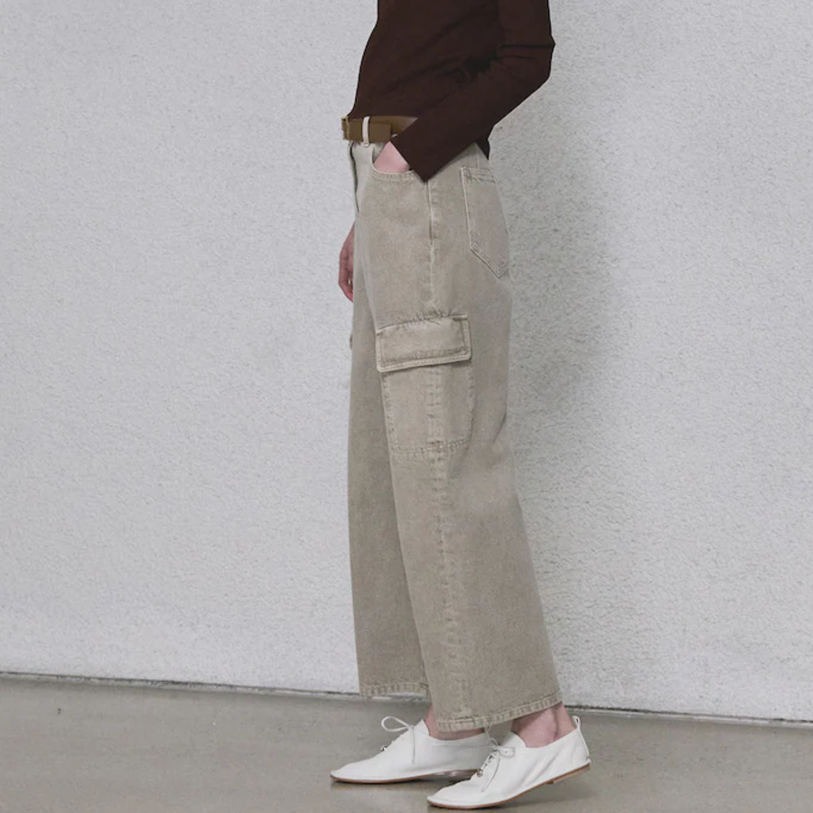 KUHO Cargo Denim Straight Pants - Beige