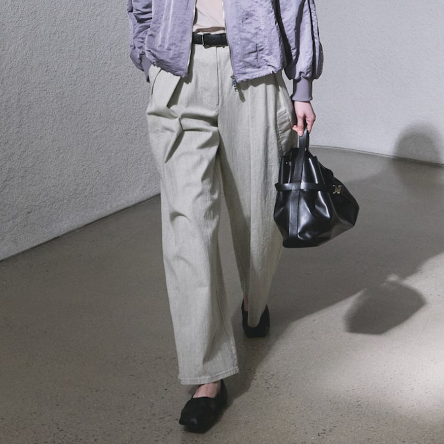 KUHO Cotton-Blended Wide Pants - Khaki