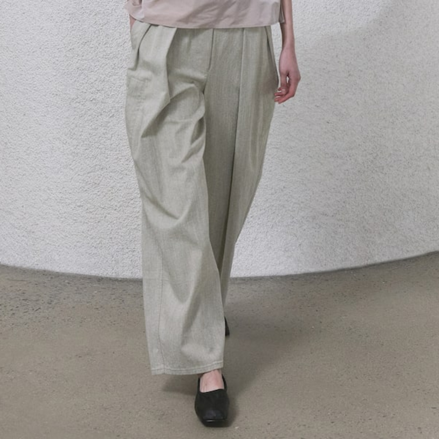 KUHO Cotton-Blended Wide Pants - Khaki