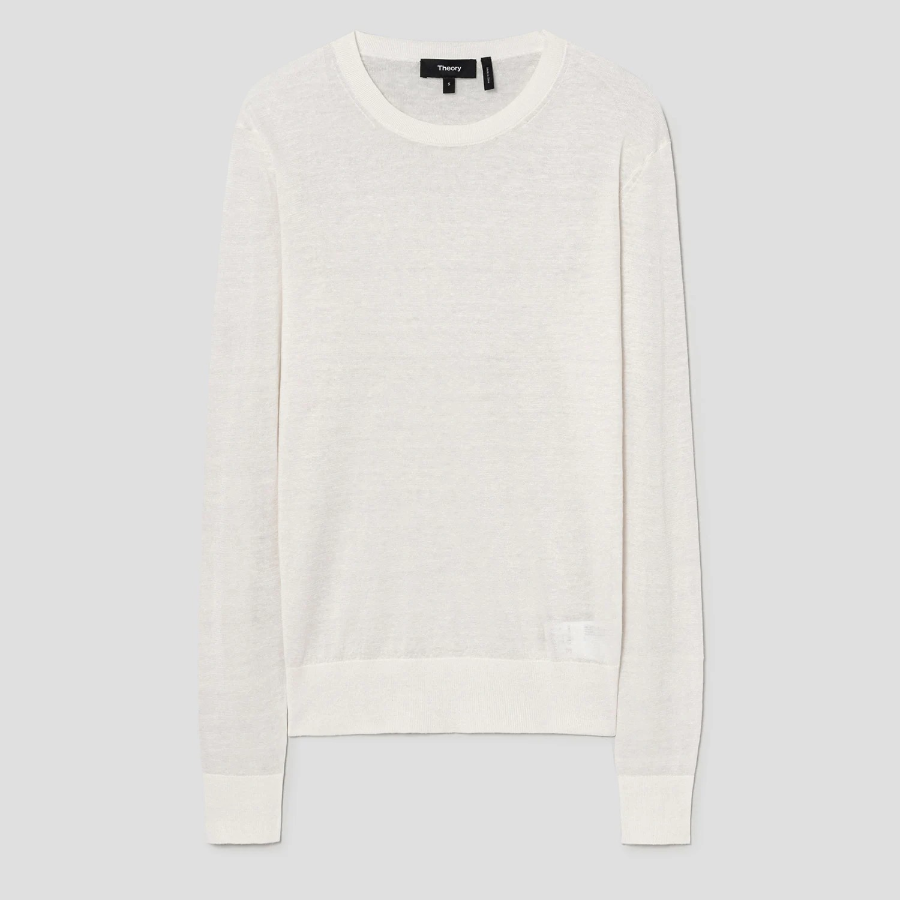 Theory Women Neo Sag Harbor Crew Neck Pullover - Bone