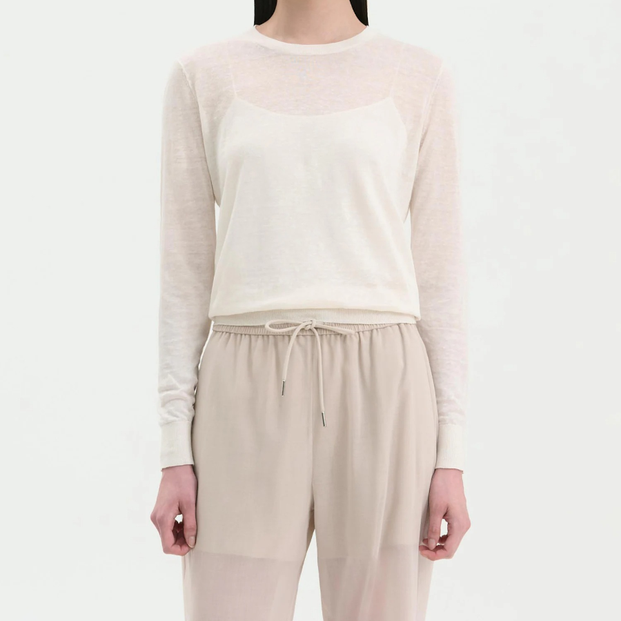 Theory Women Neo Sag Harbor Crew Neck Pullover - Bone