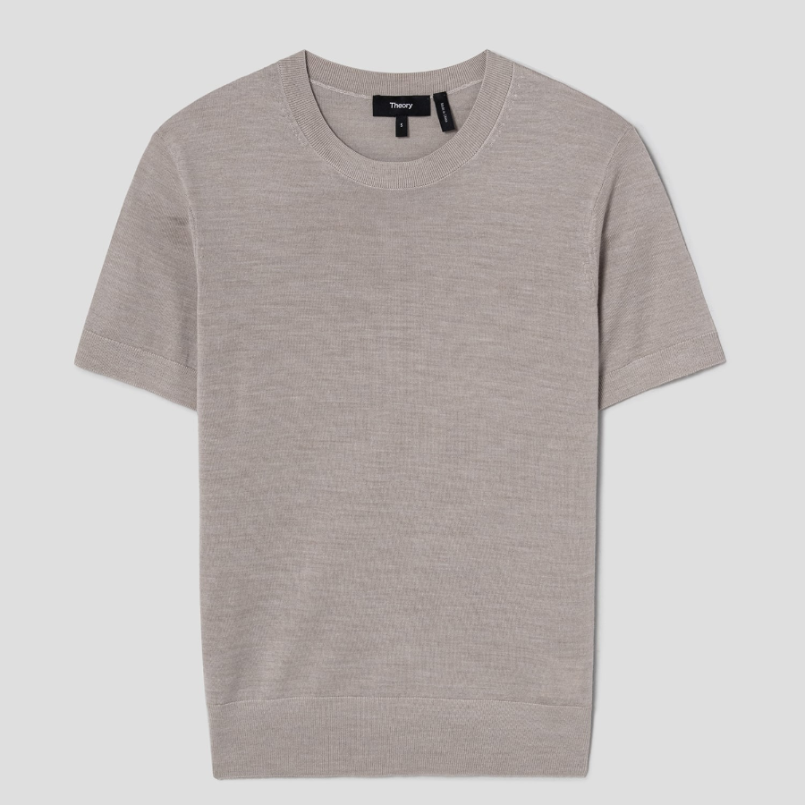 Theory Women Regal Wool Basic Tee - Pale Sand