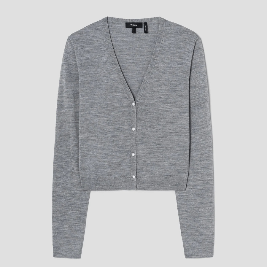Theory Women Regal Wool Slim Crop Cardigan - Cool Heather Grey