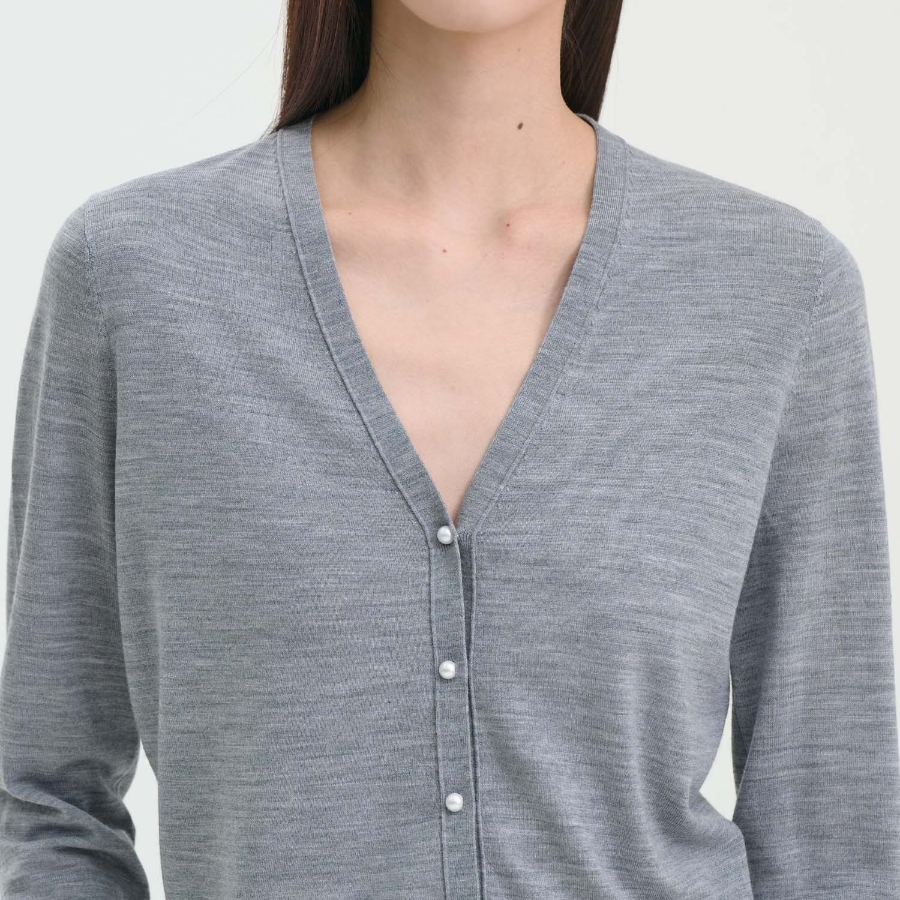 Theory Women Regal Wool Slim Crop Cardigan - Cool Heather Grey