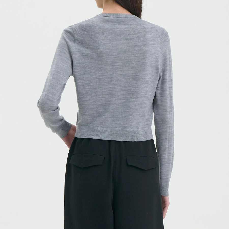 Theory Women Regal Wool Slim Crop Cardigan - Cool Heather Grey