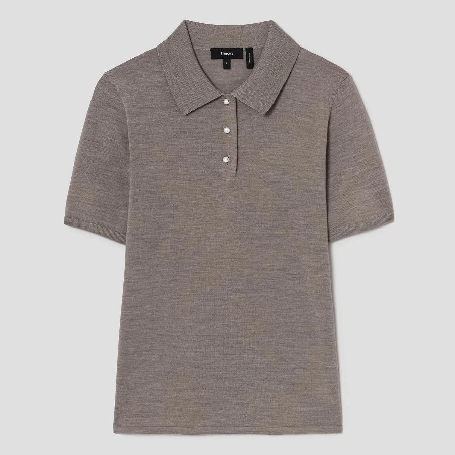 Theory Women Regal Wool Easy Polo Pullover - Light Cinder
