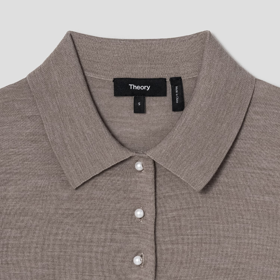 Theory Women Regal Wool Easy Polo Pullover - Light Cinder
