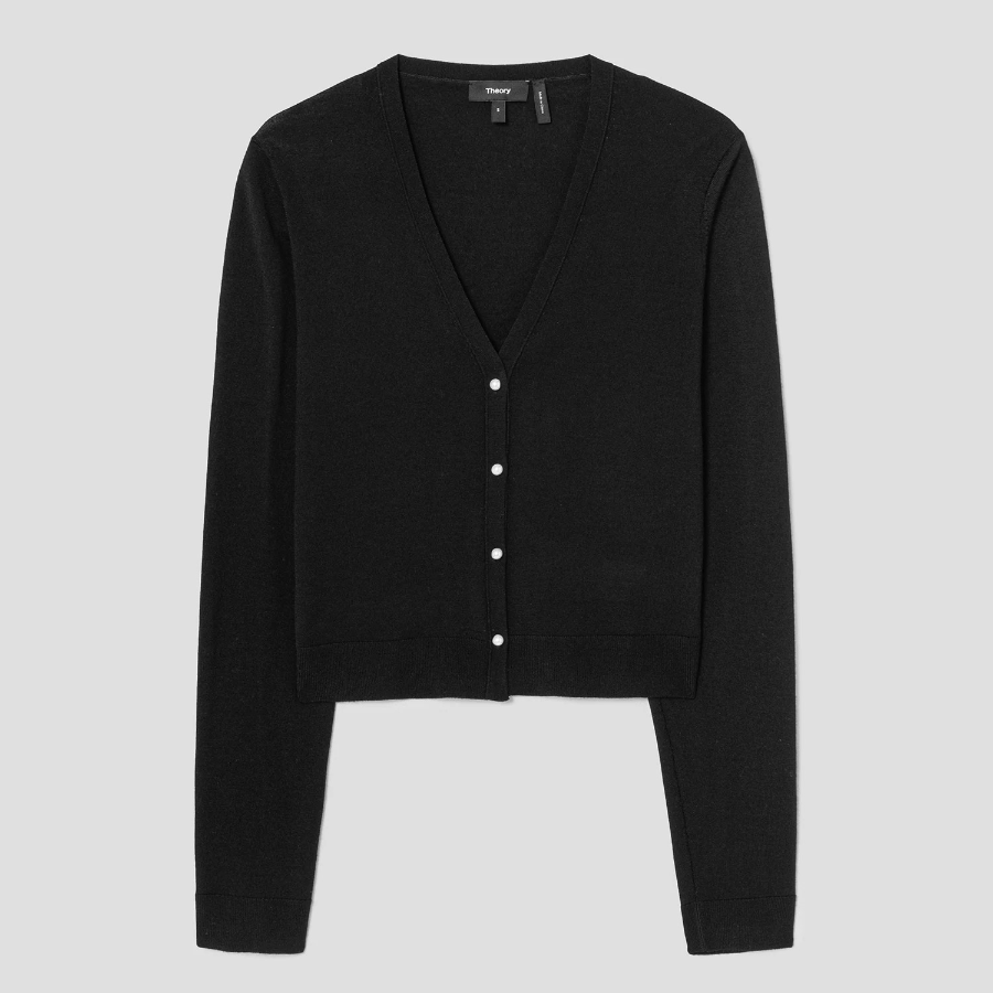 Theory Women Regal Wool Slim Crop Cardigan - Black