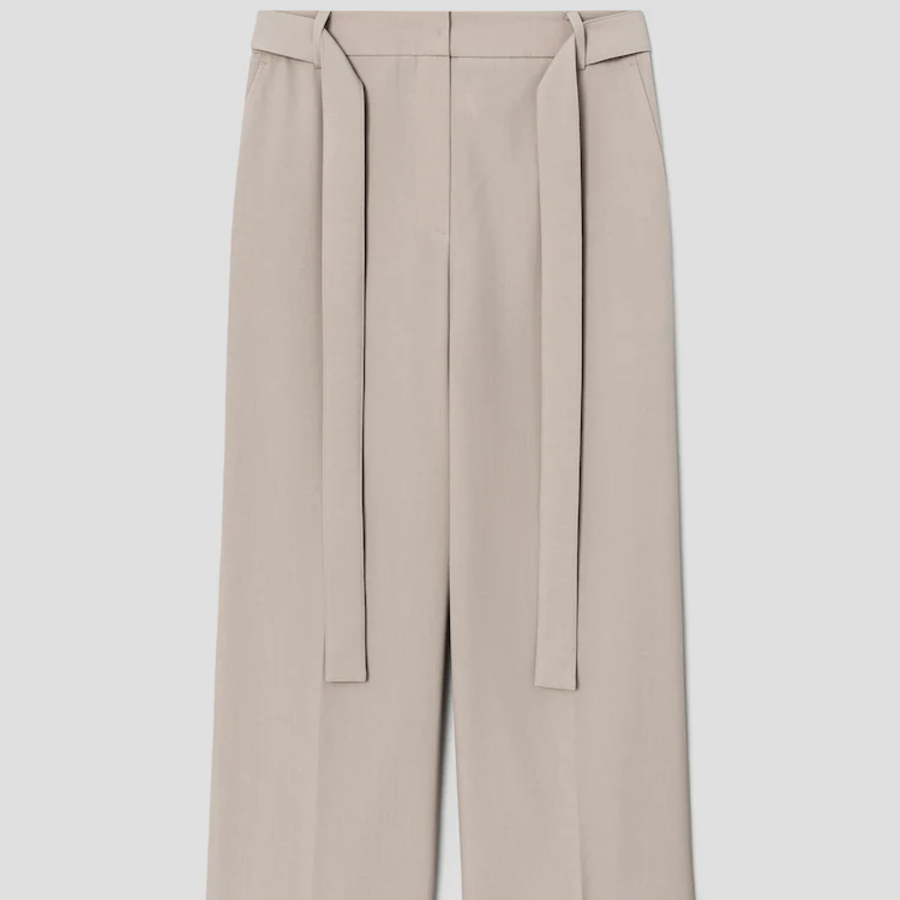 KUHO Wool Blend Belted Wide Fit Pants - Beige