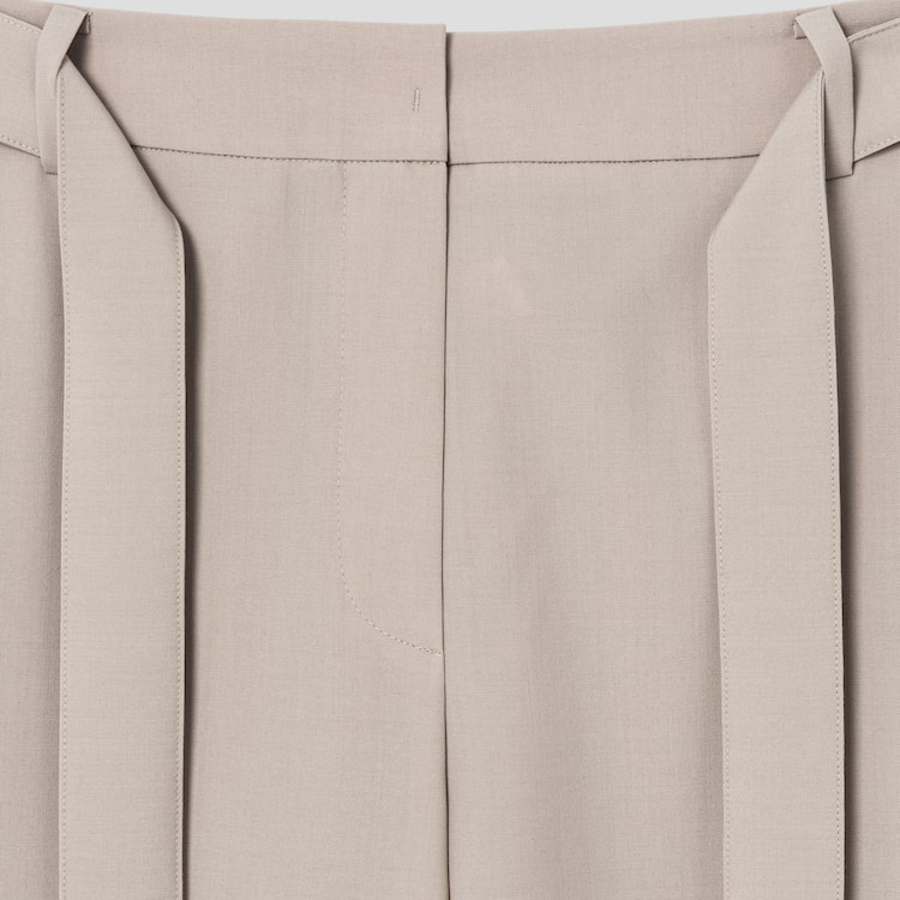 KUHO Wool Blend Belted Wide Fit Pants - Beige