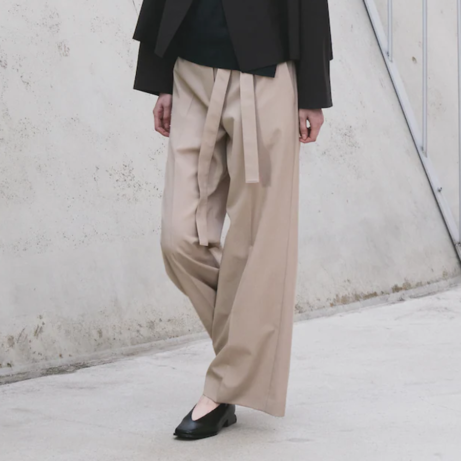KUHO Wool Blend Belted Wide Fit Pants - Beige