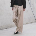 KUHO Wool Blend Belted Wide Fit Pants - Beige