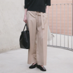 KUHO Wool Blend Belted Wide Fit Pants - Beige