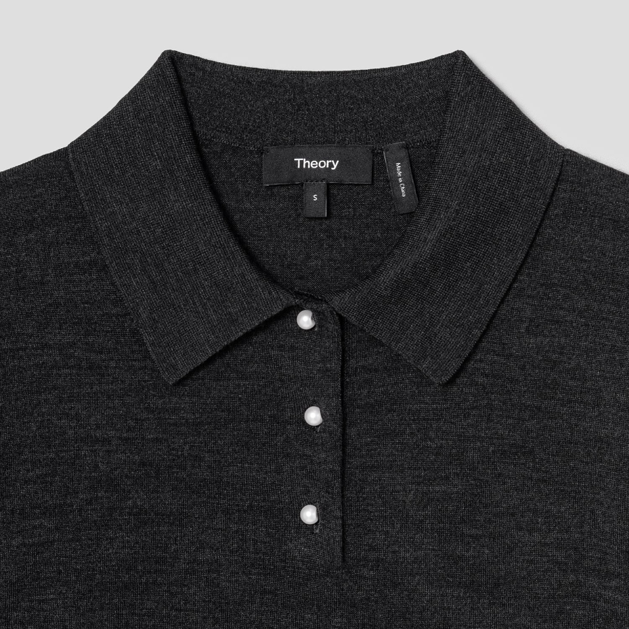 Theory Women Regal Wool Easy Polo Pullover - New Pestle Melange