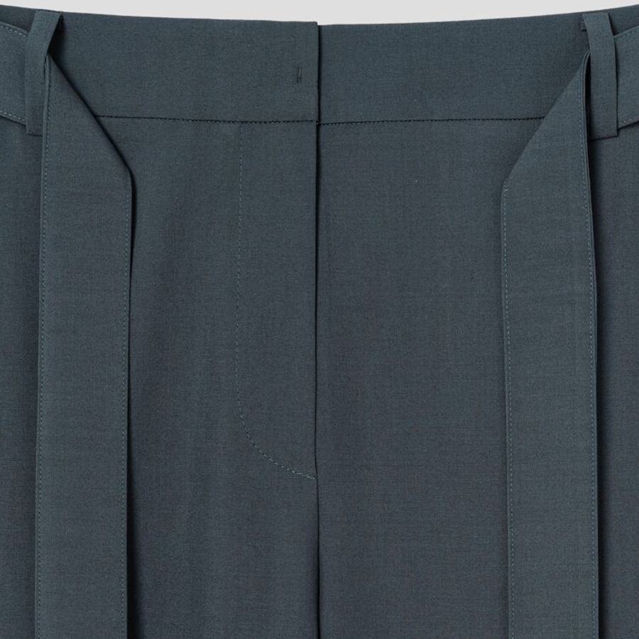 KUHO Wool Blend Belted Wide Fit Pants - Green