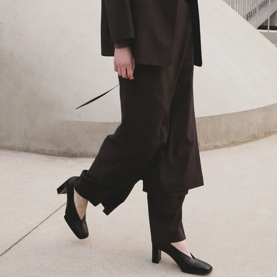 KUHO Wool Blend Belted Wide Fit Pants - Green