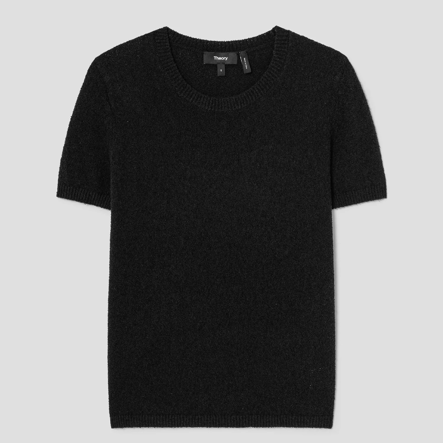 Theory Women Silk Boucle T-Shirt - Black