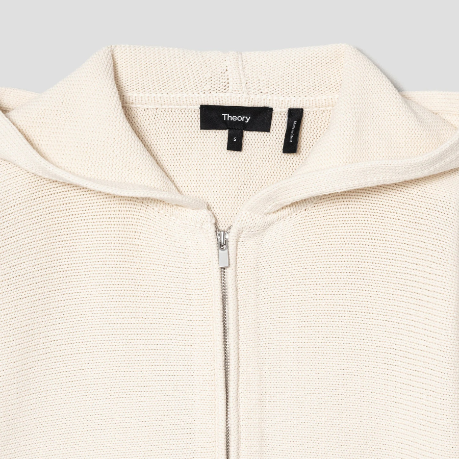 Theory Women Rounded Cotton Zip Up Hoodie Cardigan - Beige