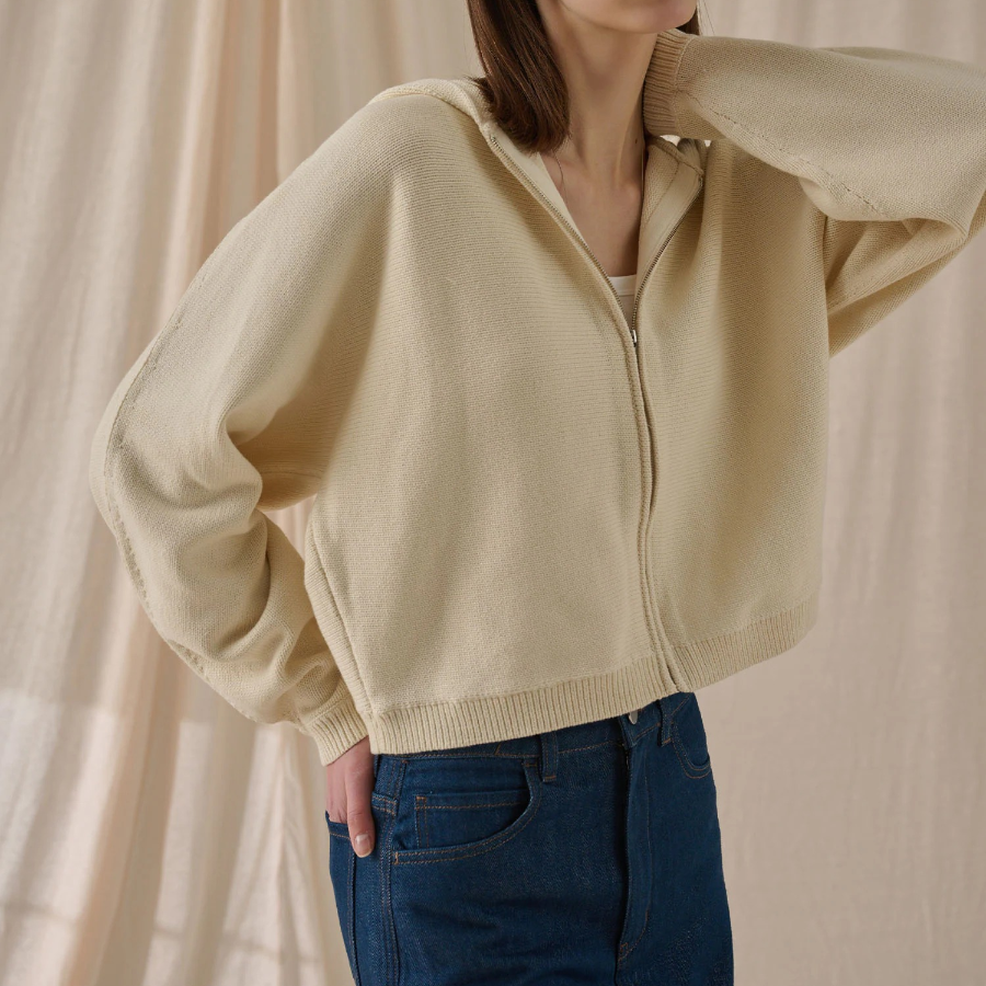 Theory Women Rounded Cotton Zip Up Hoodie Cardigan - Beige