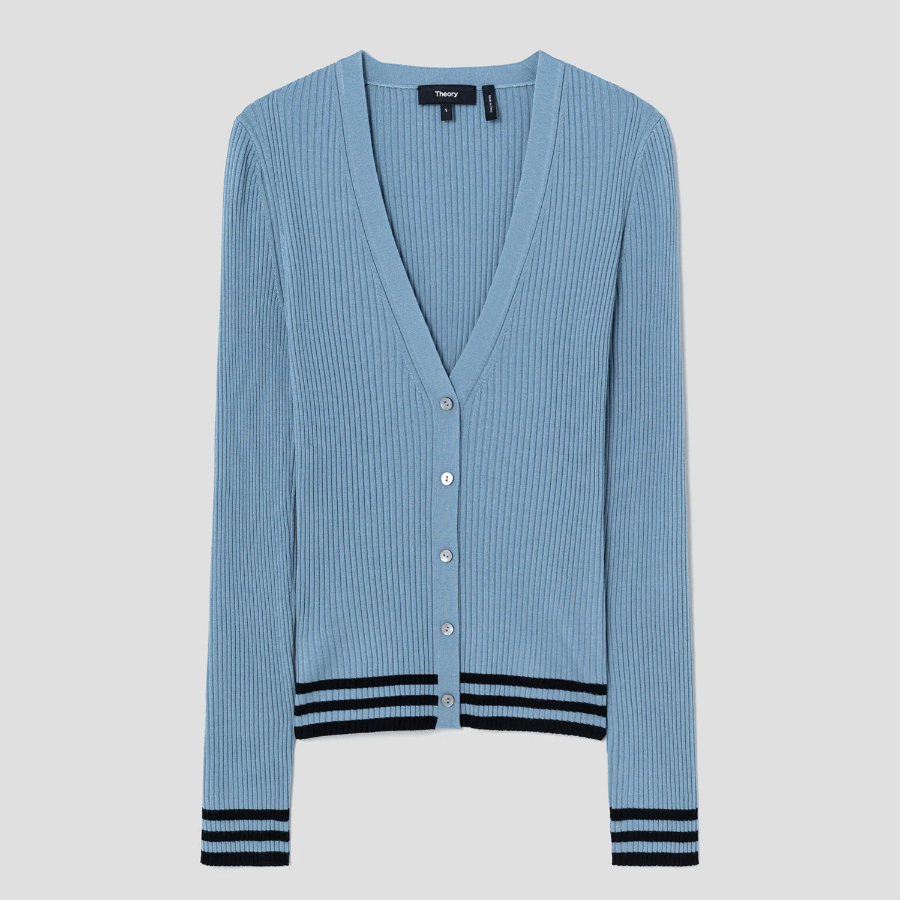 Theory Women Regal Wool Tipped Cardigan - Stone Blue/Black
