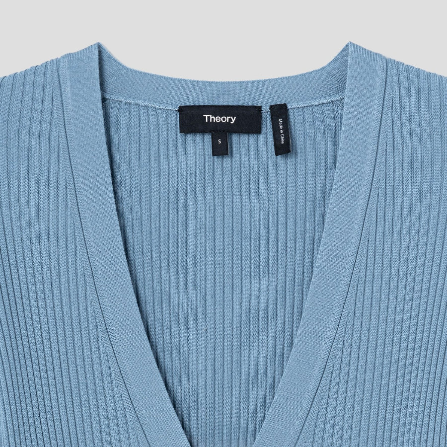 Theory Women Regal Wool Tipped Cardigan - Stone Blue/Black
