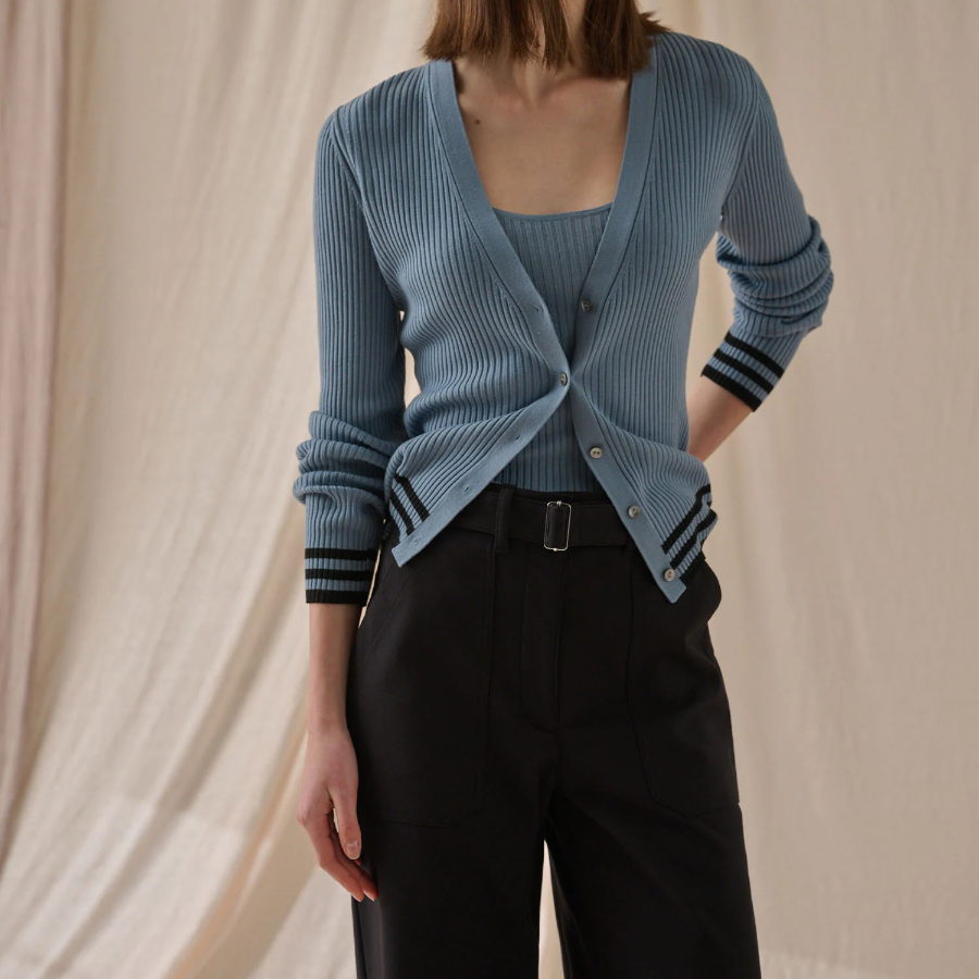 Theory Women Regal Wool Tipped Cardigan - Stone Blue/Black