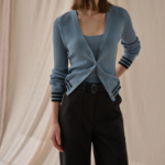 Theory Women Regal Wool Tipped Cardigan - Stone Blue/Black