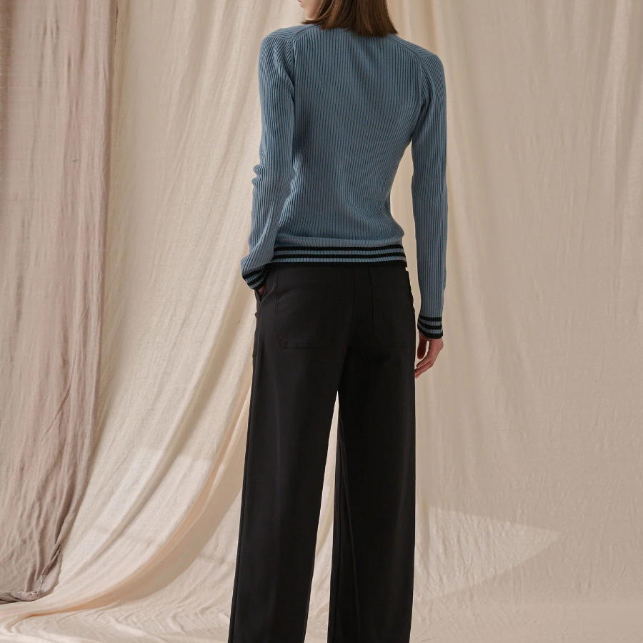 Theory Women Regal Wool Tipped Cardigan - Stone Blue/Black