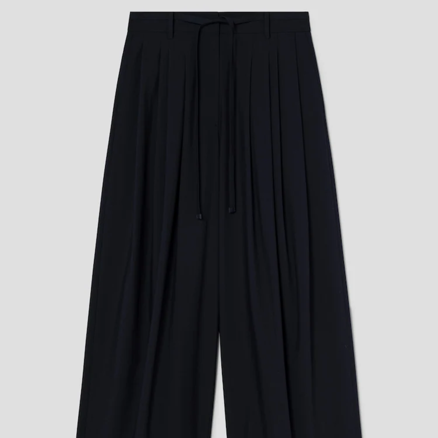 KUHO Cotton Blend Tuck Wide Fit Pants - Navy