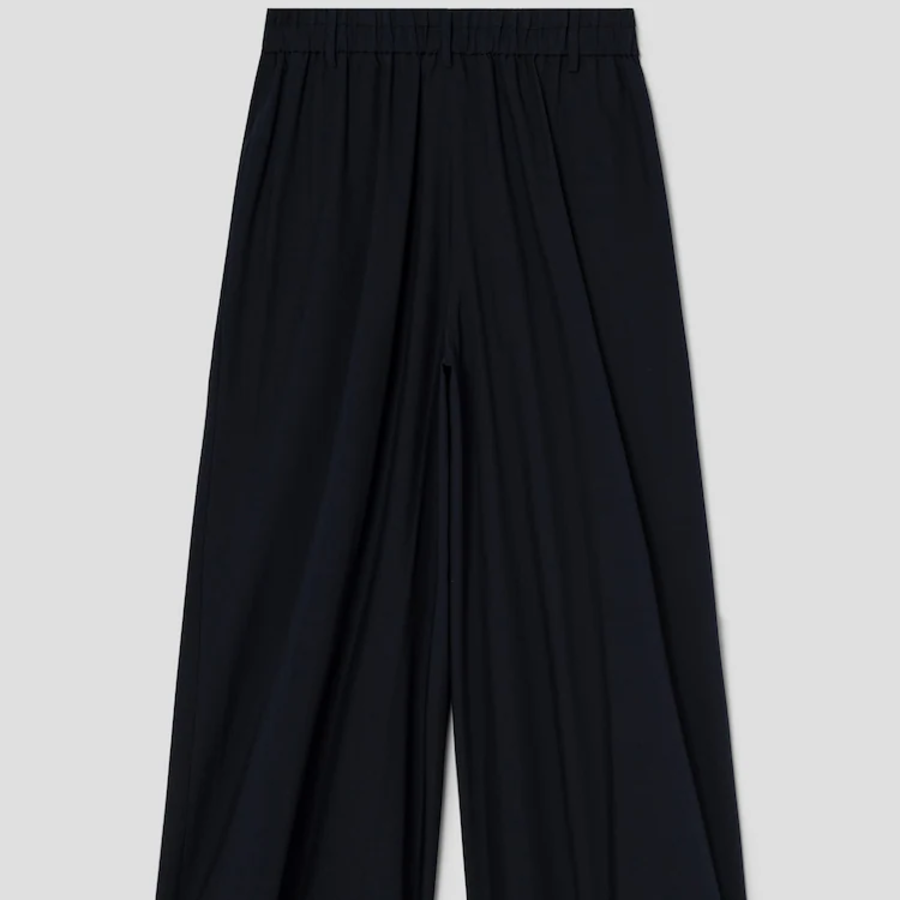 KUHO Cotton Blend Tuck Wide Fit Pants - Navy