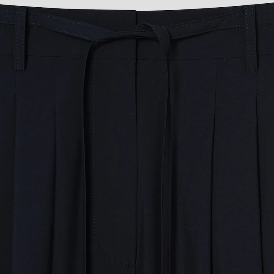 KUHO Cotton Blend Tuck Wide Fit Pants - Navy