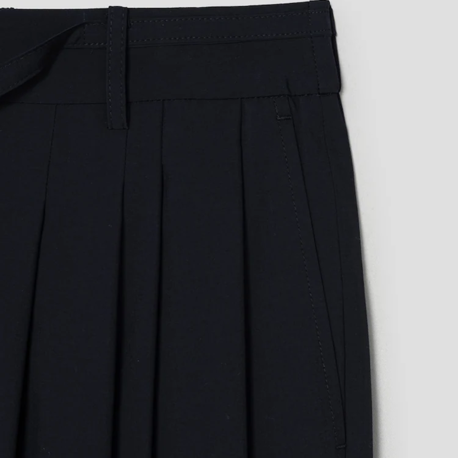 KUHO Cotton Blend Tuck Wide Fit Pants - Navy