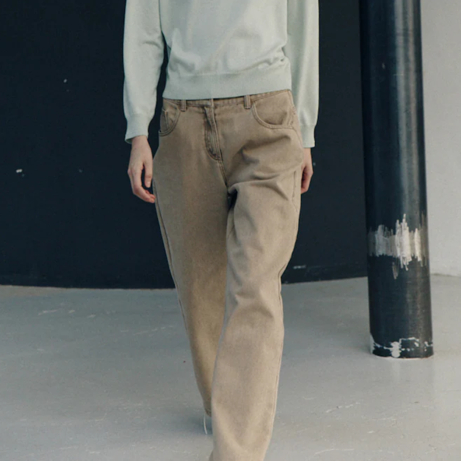 KUHO Denim Carpenter Wide Pants - Beige