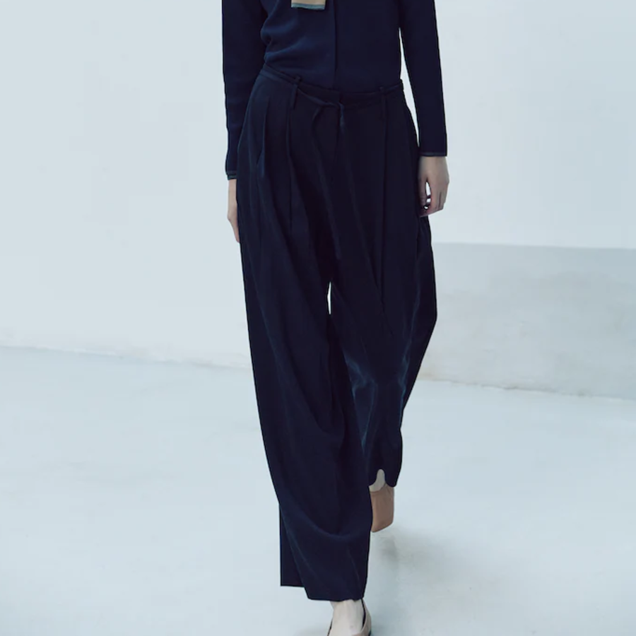 KUHO String Wide Fit Pants - Navy