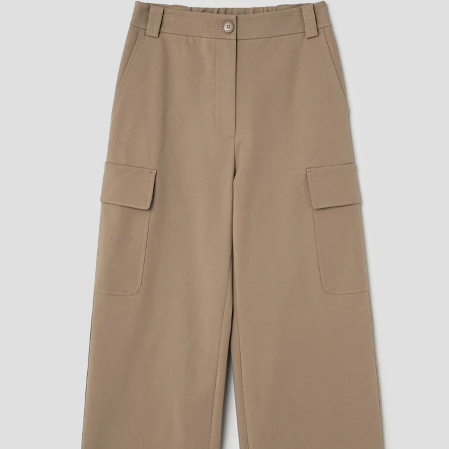 KUHO Cotton Blend Straight Cargo Pants - Beige