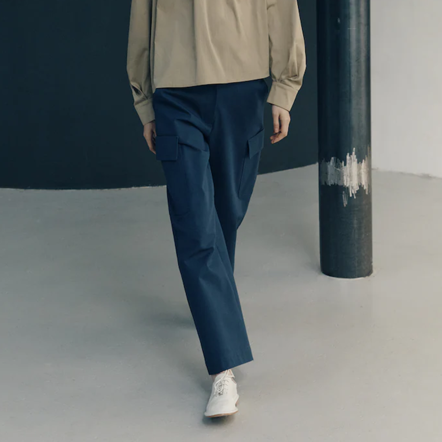 KUHO Cotton Blend Straight Cargo Pants - Navу